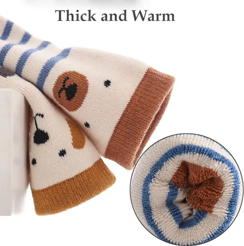 Vista 4 de Exegawe Baby Non Slip Socks Winter 5 Pairs Kid Thick Warm Crew Socks with Grips