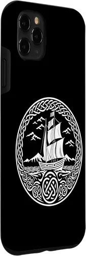 Vista 3 de Funda para iPhone 11 Pro Max Ship Sailing de mitología nórdica con nudos celtas