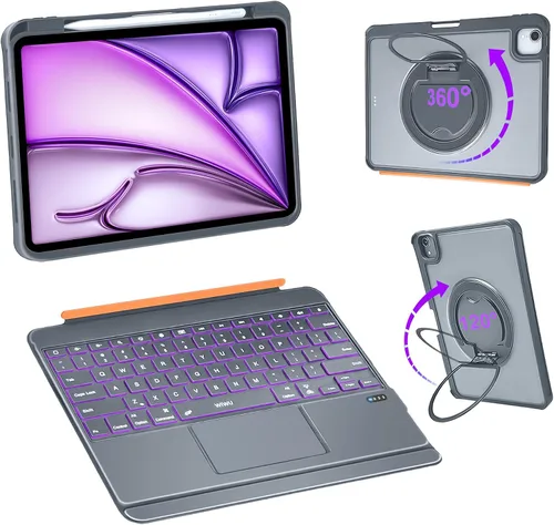 Vista 10 de WIWU - Funda con teclado para iPad Pro de 11 pulgadas, M5/M4 2025/2024 con soporte giratorio de 360°, color negro