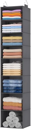 Vista 11 de Lifewit Organizador de armario colgante de 5 niveles y almacenamiento para estantes, estante de ropa plegable con 2 ganchos resistentes