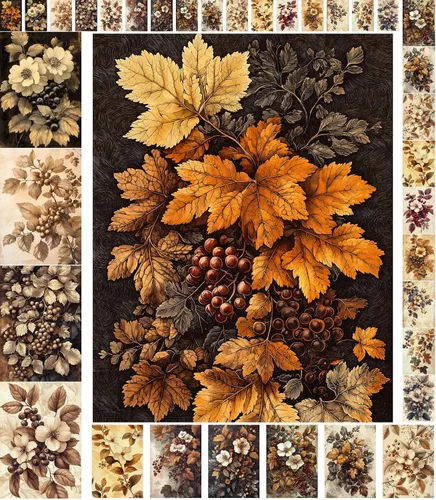 Vista 9 de Paquete de papel Decoupage (35 hojas de 6 x 8 pulgadas) bayas de otoño: hojas naranjas y rojas con bayas vibrantes y follaje dorado en diseños