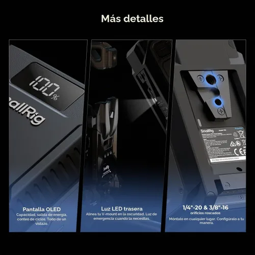 Vista 8 de SMALLRIG Batería de montaje en V T99, batería de montaje en V de 99 Wh/6800 mAh con 7 puertos, carga rápida USB-C dual de 100 W, 2 H, a prueba