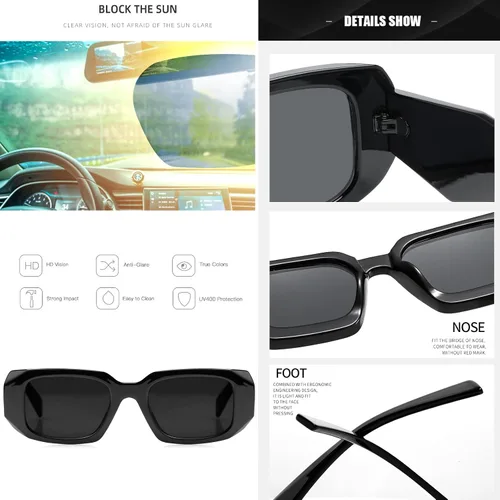 Vista 4 de Haqptul Lentes de sol rectangulares de moda para mujeres y hombres, cuadrados, retro, vintage, lentes hexagonales de los años 90S, Y2K, accesorios