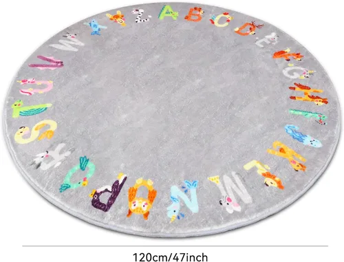 Vista 2 de Alfombra redonda ABC para niños, 4 pies con letras del alfabeto de animales, lavable, antideslizante, bonita alfombra para habitación de niños