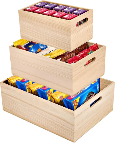 Vista 9 de Sorbus Cajas de madera sin terminar, contenedores organizadores, caja de madera para almacenamiento organizador de despensa, armario, artes
