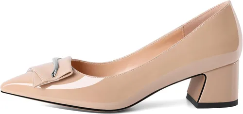 Vista 4 de Eldof Tacones de bloque para mujer, puntera puntiaguda, tacón bajo y grueso, zapatos de vestir clásicos de tacón bajo para oficina, boda, trabajo