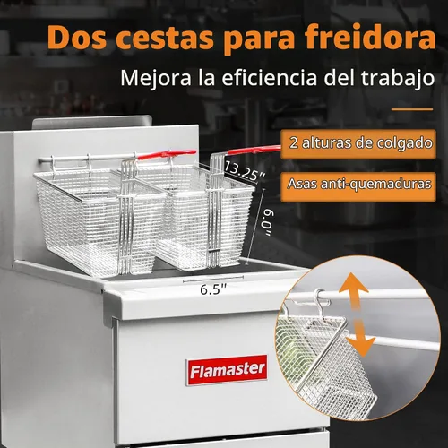 Vista 3 de Freidora de Piso Comercial a Gas con 2 Canastas, Freidora a Propano de Gas de 90000 BTU - Solo para Uso Comercial, Control de Temperatura