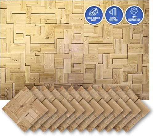 Vista 19 de Arrowzoom 1 Panel de arte de pared de madera de Finlandia de alto grado estilo bloque estético Difusor de sonido acústico STC 27 Home Studio