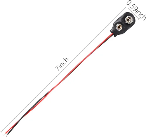 Vista 2 de Conector de clip de batería de 9 V, conexión de cable de 9 voltios de largo, carcasa blanda tipo I, negro, paquete de 5