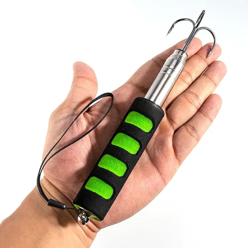Vista 7 de Alwonder Gaff de pesca telescópica, Lanza de pesca en hielo de triple gancho de acero inoxidable, Poste telescópico de aleación de aluminio