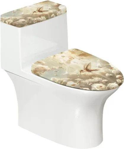 Vista 11 de Puprle - Funda para tapa de inodoro de mármol blanco, resistente a salpicaduras, con borde elástico, fundas suaves para inodoro de baño, se adapta a