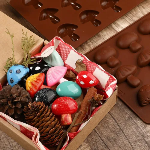 Vista 2 de Webake Molde de chocolate de hongos, moldes de silicona de 15 cavidades con tres bonitas formas de hongo, perfecto para chocolate, dulces, fondant
