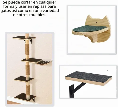 Vista 6 de SHENGOCASE Almohadilla de fieltro autoadhesiva recortable de repuesto para estantes de árbol de gato, escalones de muebles de pared de gatos Negro