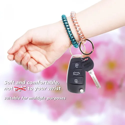 Vista 3 de BIHRTC 6 llaveros de bobina de muñeca para llavero de automóvil, pulsera de plástico en espiral con resorte flexible, correa elástica para muñeca