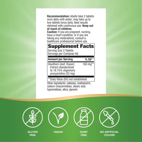 Vista 5 de Nature's Way Extracto de espino para el cuidado del corazón, apoya la función cardíaca saludable*, 120 tabletas
