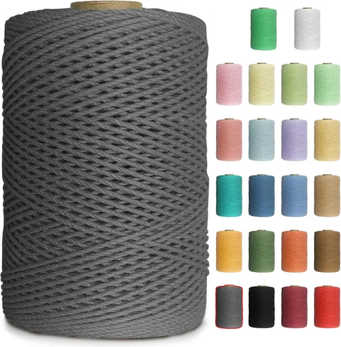 Vista 20 de Cuerda de macramé de colores de 0.039 in, cuerda de algodón de 656 pies, 3 hebras trenzadas, cuerda de algodón colorido para manualidades