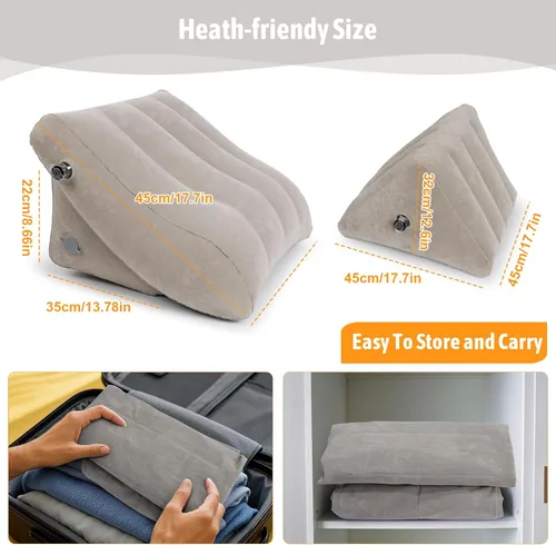 Vista 6 de Juego de almohadas inflables de cuña – Paquete de 2 almohadas portátiles de cuña de viaje Adjustable 2PCS Inflatable Back Pillow for Sleeping, Bed