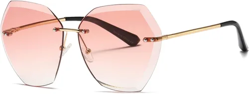 Vista 7 de AEVOGUE Gafas de sol para mujer de gran tamaño sin montura con lentes de corte de diamante AE0534 dorado y marrón