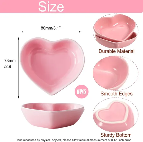 Vista 4 de Regalos de San Valentín para ella, lindos cuencos de cerámica con forma de corazón, mini condimento lateral, platos para condimentos, sushi, soja
