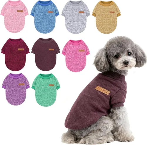 Vista 21 de 2 piezas de suéter clásico de punto para perro Idepet, abrigo de forro polar para perros pequeños y medianos, ropa cálida para perros y gatos