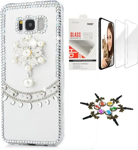 Vista 6 de Sparkle Funda compatible con Samsung Galaxy J2 Prime – Elegante funda 3D hecha a mano con diseño floral de mariposas y flores con protector