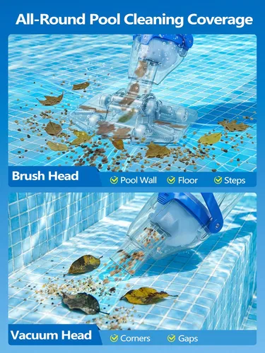 Vista 8 de LanOcean Aspiradora de piscina inalámbrica para piscina enterrada, flujo ajustable, cabezal de cepillo transparente, limpieza visible, potente