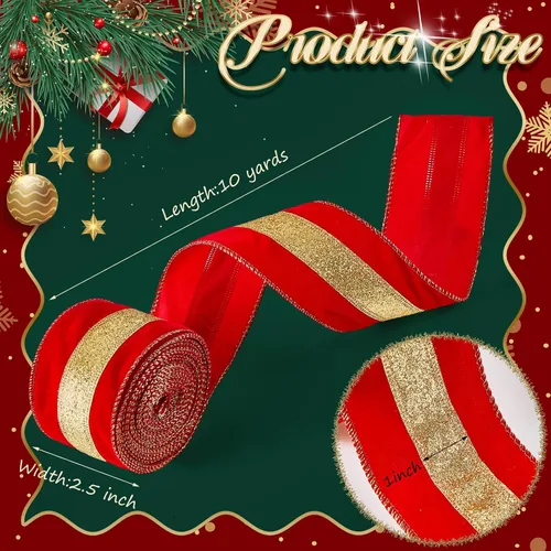 Vista 2 de 2 rollos de cinta de Navidad con borde dorado con cable, rojo y verde