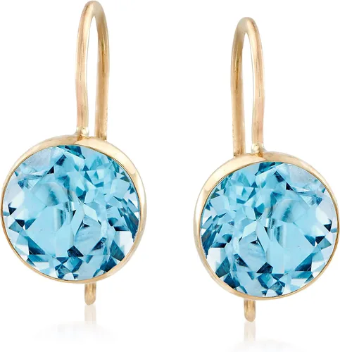Vista 4 de Ross-Simons Aretes colgantes de topacio azul de 4,20 qt. t. en oro amarillo de 14 quilates, Gema, Topacio