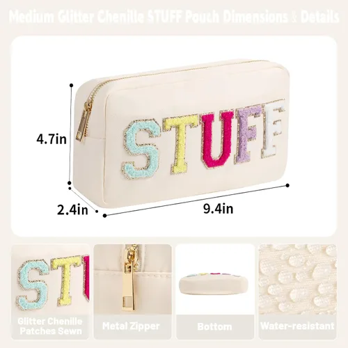 Vista 5 de Bolsa de maquillaje de viaje cosmética bolsa de maquillaje de aseo Orgnizer para mujeres, Beige-Stuff, M, Moda
