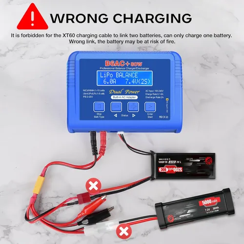 Vista 4 de LiPo Cargador de batería RC Balance Cargador de batería rápido Descargador de batería 80W 6A Cargador de batería digital inteligente para 1S-6S LiPo