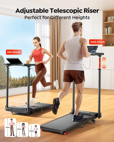 Vista 10 de TOPUTURE Caminadora con barra de mango ajustable e inclinación, cintas de correr plegables para oficina en casa, almohadilla portátil
