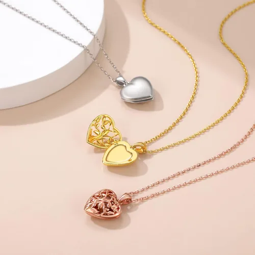 Vista 6 de GOLDCHIC JEWELRY Collar con medallón de plata de ley 925 con forma de corazón para fotos para mujeres y niñas, piedra de nacimientoárbol