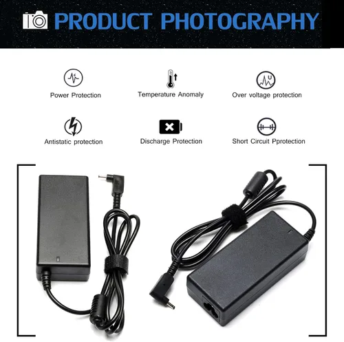 Vista 4 de Adaptador de CA de 19V 3.42A 65W Cargador para portátil Acer Chromebook 11 13 14 15 R11 CB3 CB5 C740 C720 C720p C738T C731 CB3-532 CB3-131 CB3-531