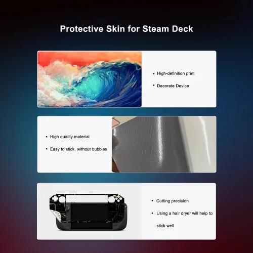 Vista 2 de Skin Wrap Decal Cover for Steam Deck Protective Sticker with One Piece HD Glass Screen Protector for Handheld Gaming PC (Blue)