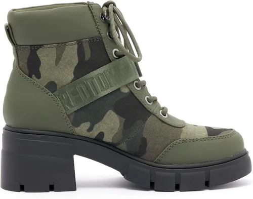 Vista 3 de REDTOP Botas de combate para mujer con suela de lengüeta gruesa, botas de tobillo con cordones y hebilla casual