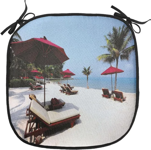 Vista 151 de Lunarable Cojín para silla costera, diván del desierto, descanso solitario, vacaciones, tropical, resort playa, ocio, asiento acolchado para cocina