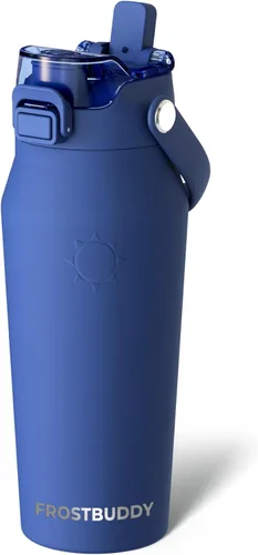 Vista 13 de Frost Buddy botella de agua aislada de 32 onzas con pajilla y tapa para beber Acero inoxidable a prueba de fugas 24 horas de frío Resistente