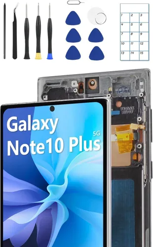 Vista 8 de Reemplazo de pantalla OLED para Galaxy Note 10 Plus con marco y herramientas Pantalla OLED、Versión de EE. UU.、Sensor de huellas dactilares、Kit