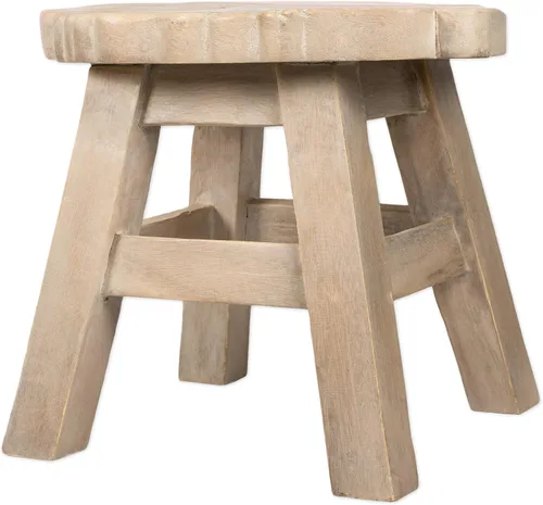 Vista 3 de Taburete corto decorativo de madera de acacia tallada a mano con diseño de conejito