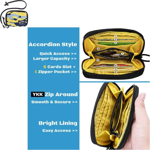 Vista 4 de Rough Enough - Cartera para adolescentes y niños, tarjetero con cordón para el cuello, cremallera, bolsillo para monedas, acordeón, lona