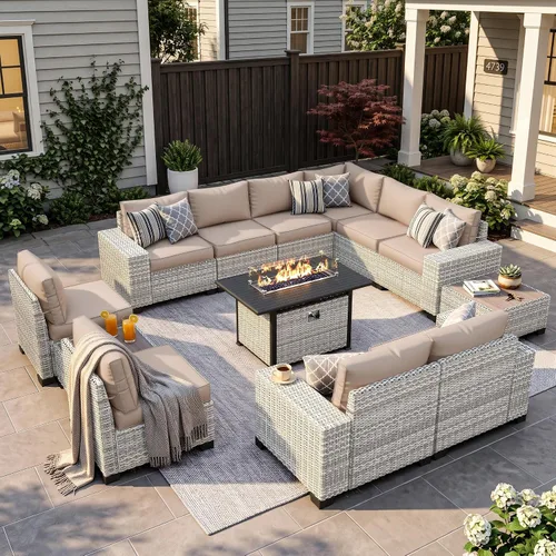 Vista 33 de Muebles de patio al aire libre conjunto PE mimbre ratán al aire libre sofá seccional Gris