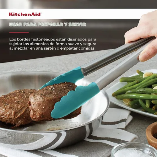 Vista 5 de KitchenAid Pinzas de acero inoxidable con punta de silicona, 12 pulgadas, Aqua Sky