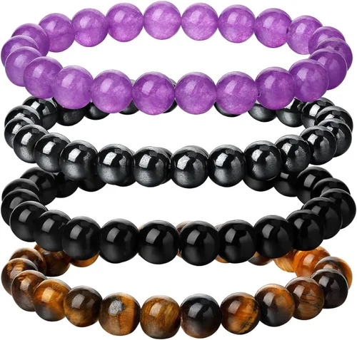 Vista 3 de XIUQILAI 4 pulseras de cristal curativo de 0.315in para mujeres y hombres, pulseras de la amistad, cuentas naturales, preciosas piedras