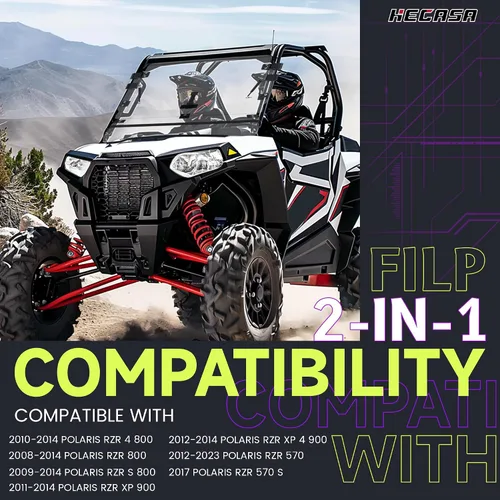 Vista 2 de HECASA Parabrisas 3 en 1 compatible con Polaris RZR 570/RZR 570 S/ RZR 800/RZR S 800/RZR 4 800/XP 900 con resorte de gas totalmente transparente