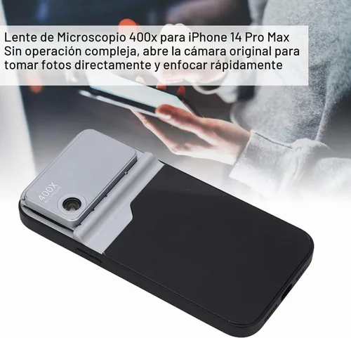 Vista 2 de Microscopio de teléfono 400X, microscopio 400X con luz LED y clip universal para teléfono para iOS 14 Pro, enfoque rápido, microworld para niños