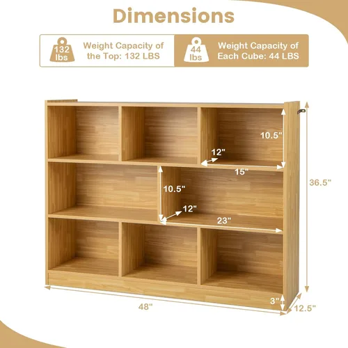 Vista 3 de Giantex Estantería de madera de 8 cubos, estantería independiente abierta de 3 niveles, estante de exhibición multiusos para sala de estar