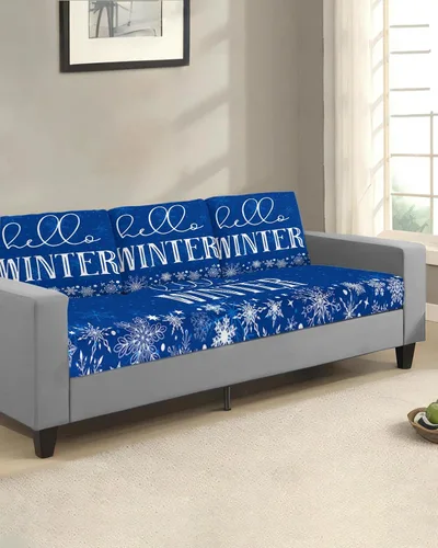 Vista 2 de Prime Leader Fundas de cojín para sofá, fundas de cojín para sofá, diseño de copos de nieve, color azul, fundas elásticas para sofá, protector
