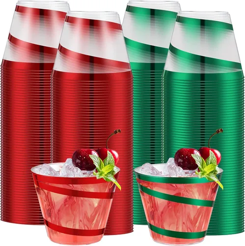 Vista 15 de Gejoy Vasos de plástico con borde de 9 onzas, vasos desechables para beber vino, vasos de graduación transparentes y elegantes para suministros