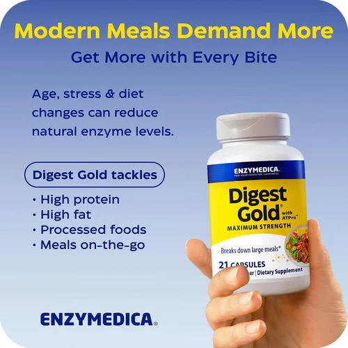 Vista 9 de Enzymedica Digest Gold + ATPro, fórmula enzimática de máxima fuerza, evita la hinchazón y los gases, 14 enzimas clave incluyendo amilasa, proteasa