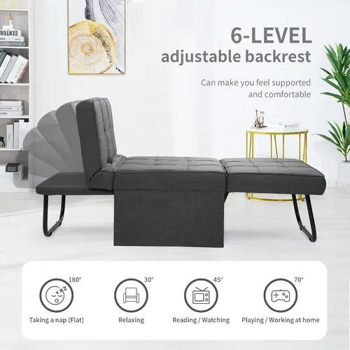 Vista 3 de Sofá Cama, 4 en 1 Otomana Plegable Multifunción de Lino Transpirable Cama Sofá con Respaldo Ajustable Silla Convertible Moderna para Sala de Estar